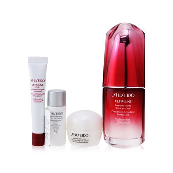 Shiseido Set Ultimate Hydrating Glow: Ultimune Conncentrado Infundidor de Poder 30ml + Crema Gel Hidratante 10ml + Concentrado de Ojos 5ml + SPF 42 Protector Solar 7ml