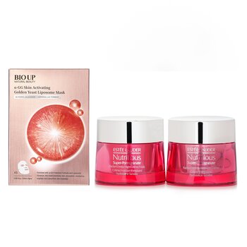 Estee Lauder Nutritious Super-Pomegranate Day & Night Radiance Set X Natural Beauty BIO UP a-GG Skin Activating Golden Yeast Liposome Mask